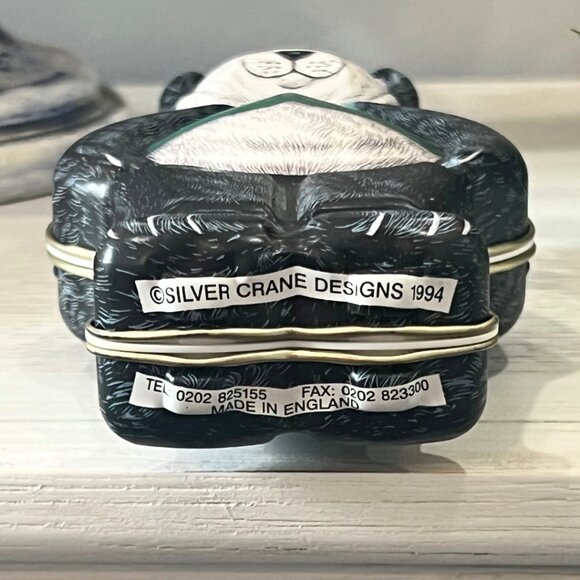 Vintage 1994 Dept 56 Panda Bear Candy Tin Silver Crane Designs Made in England - Picture 3 of 5